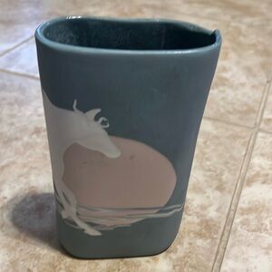 Vintage Ceramic Artist Signed Handmade Vase Western Horse Decor Holder Trinket